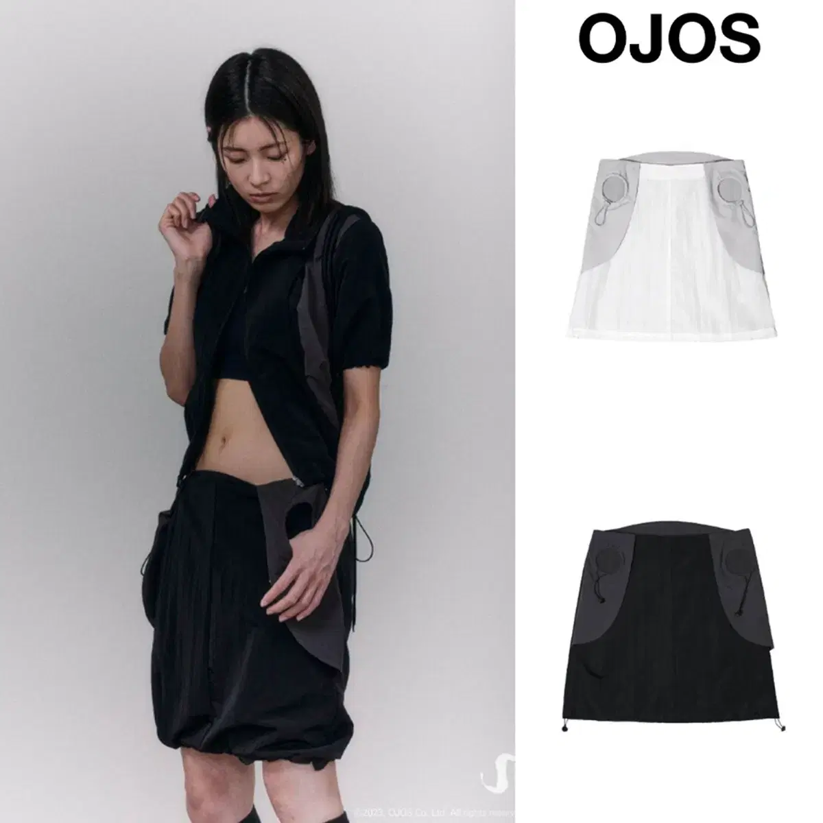 (새상품) 오호스 String Hole Midi Skirt 미디스커트