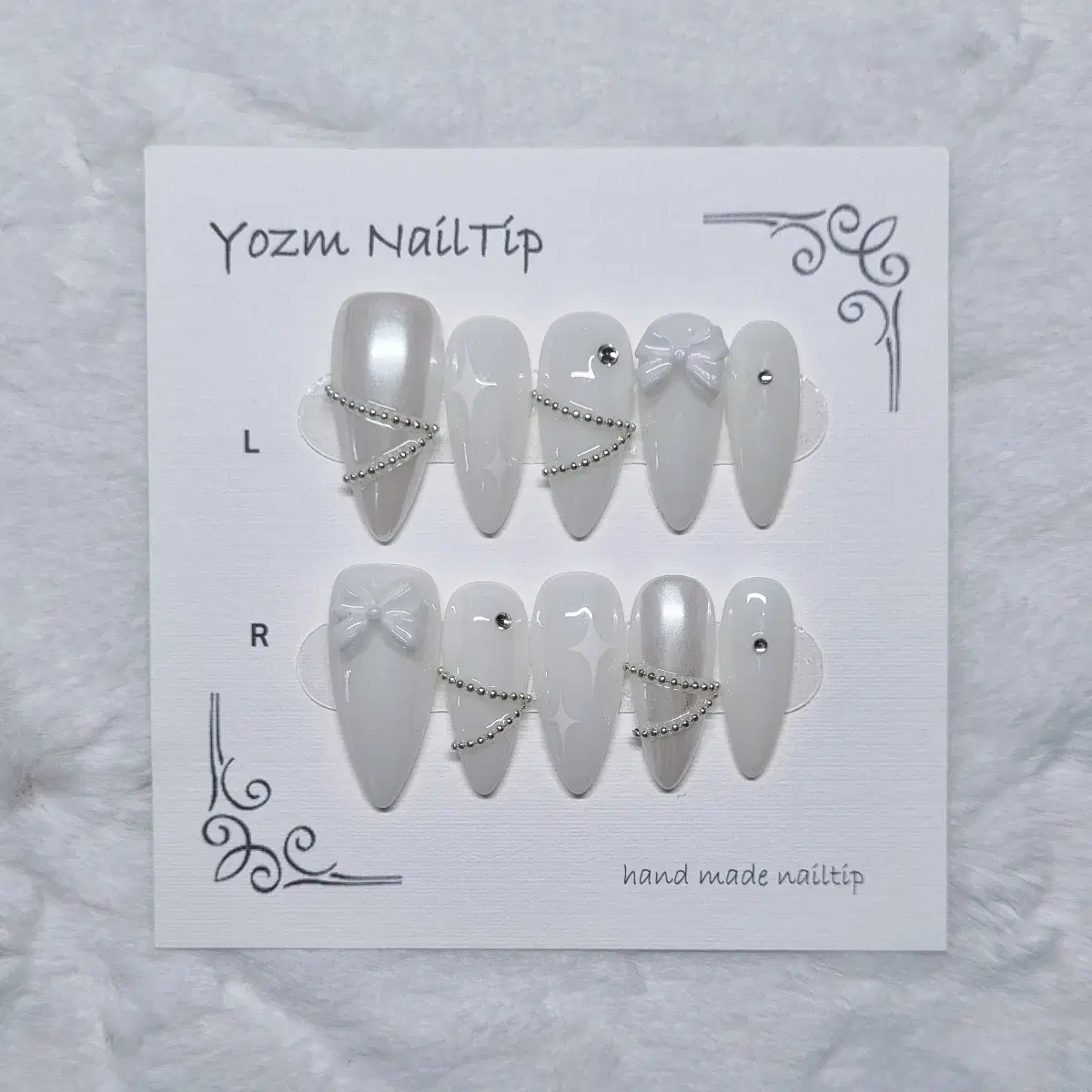 Yozm NailTip 볼체인화이트리본