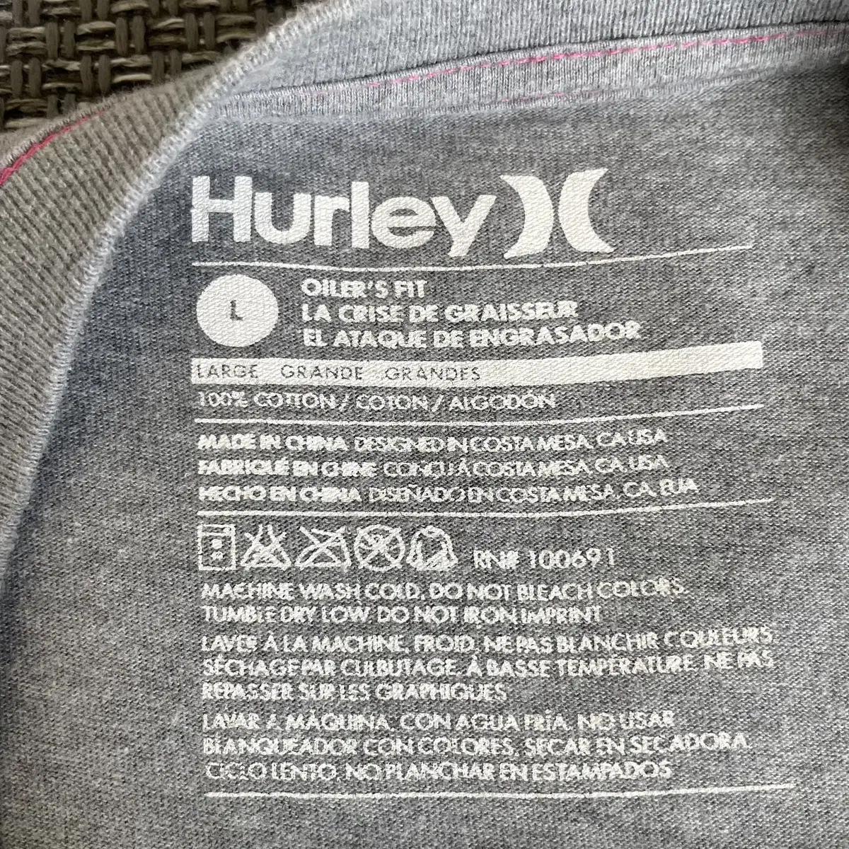 Hurley 헐리 그레이 로고프린팅 반팔 티셔츠 L