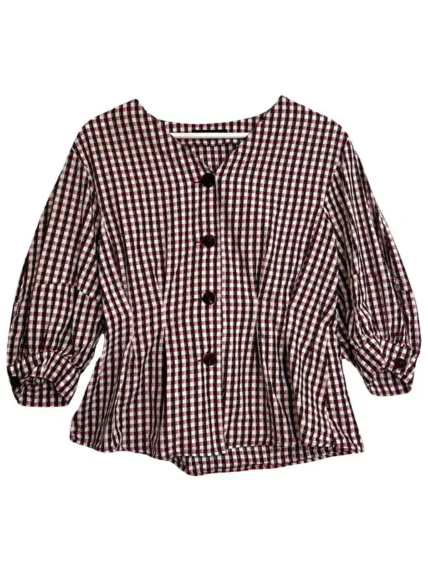 Nice clop check puff sleeve blouseS redA90/4-0701-023