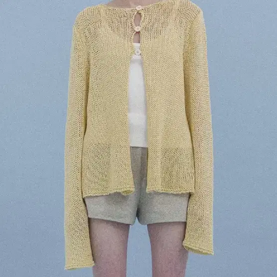 니하운 muriel net knit cardigan (yellow)