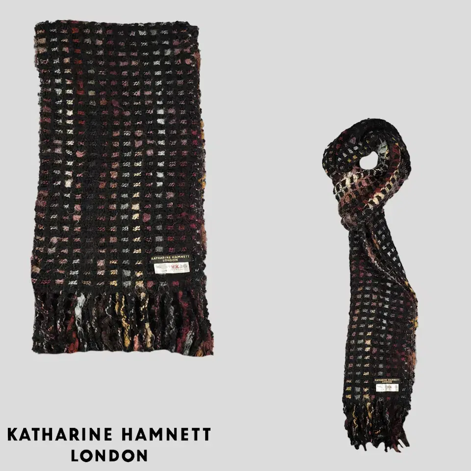 Catherine Hamnet Black Multicolor acrylic Hairy Bohemian Hippie Tesle Scarf Muffler