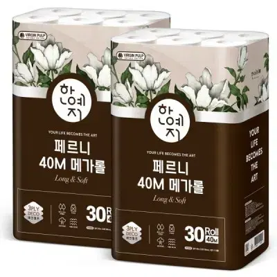 한예지페르니메가롤천연펄프화장지40MLX30롤X2팩21490원