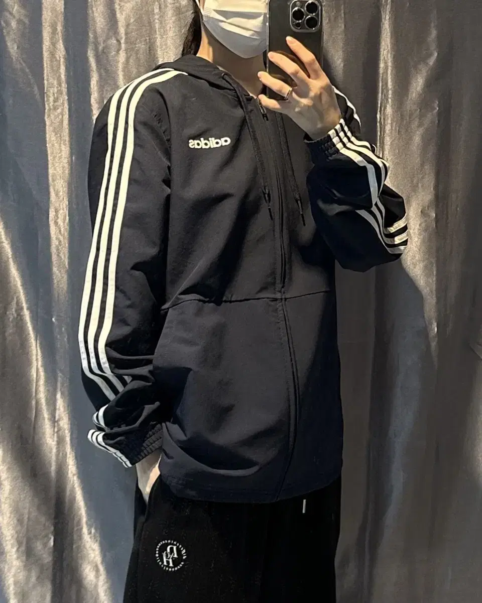 L Adidas Initials Logo Navy Hooded Windbreaker