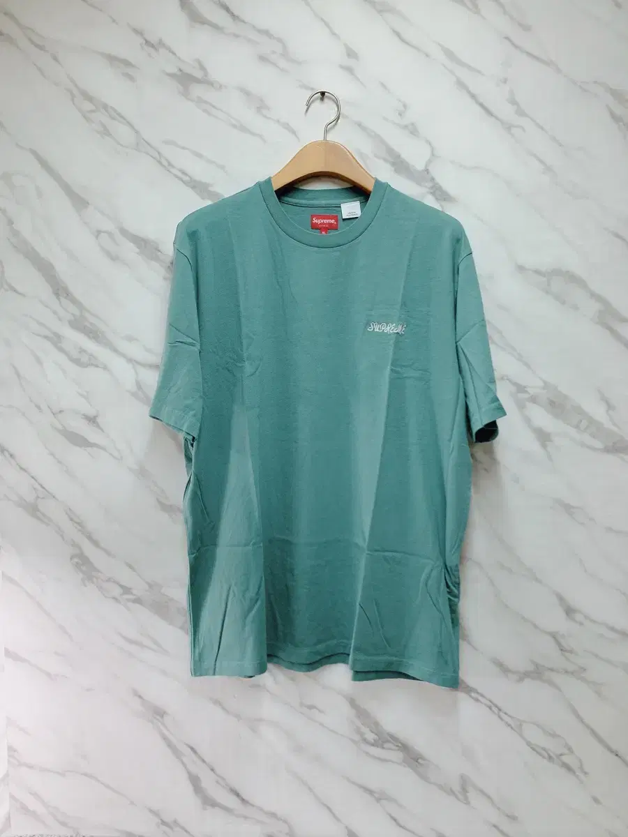 (Genuine/New) Supreme Men's Mint Green Embroidered Lettering Short Sleeve T-Shirt