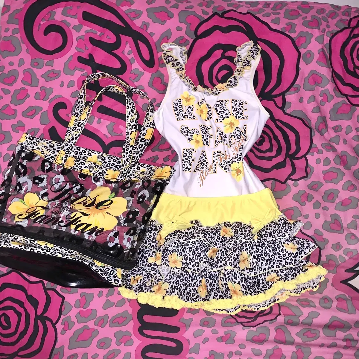 RoseFanFan RoseFanFan Gyaru Yel Yellow Hibiscus Leopard Swimsuit Setup