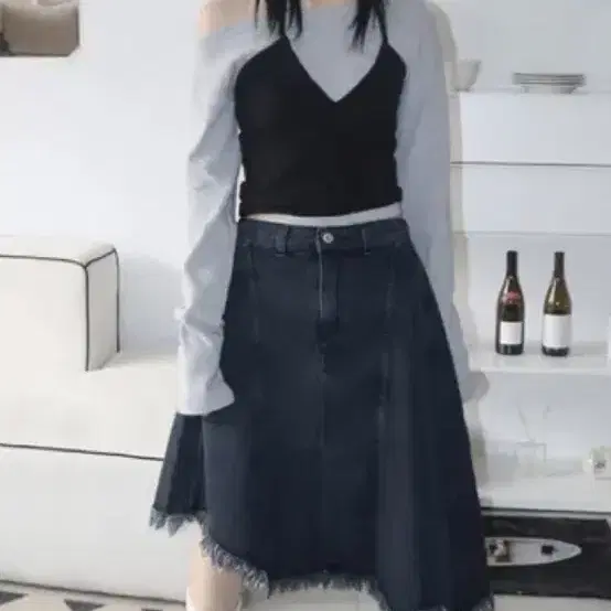 팁씨 언발란스 데님 스커트unbalanced denim skirt