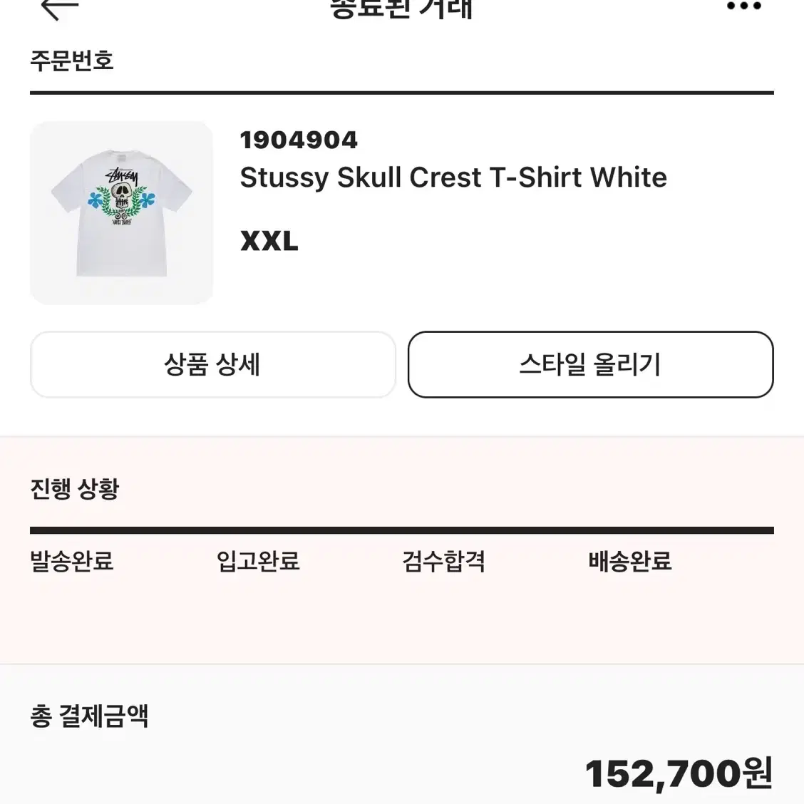 스투시 스컬 크래스트 XXL