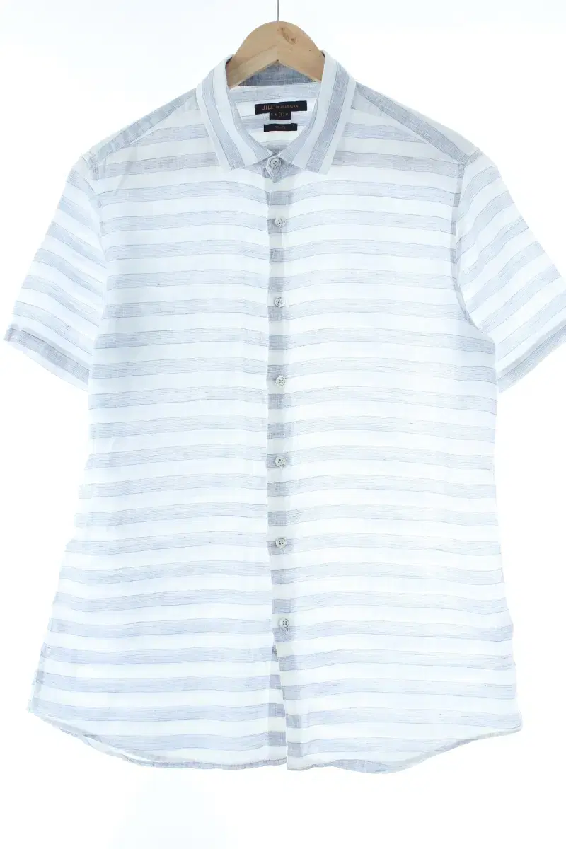 (L) Gilles Stuart Short Sleeve Shirt Southern Stripe Linen Ma Limited Edition - DA68