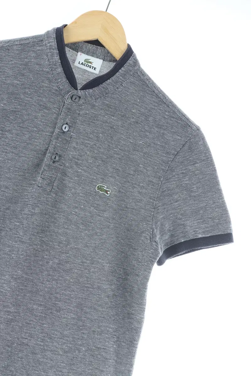 (M) Lacoste Short-sleeved kara T-shirt gray linen Ma basic fit-D973