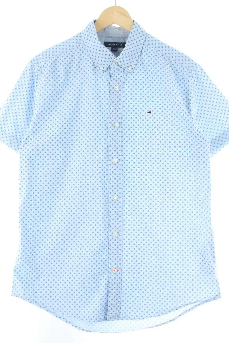 (L) Tommy Hilfiger Short Sleeve Shirt Southern Haneul Polka Dot Design Old School-D97C