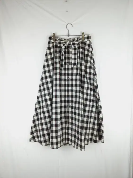 OZOC Check Pattern Ribbon Long Skirt 26