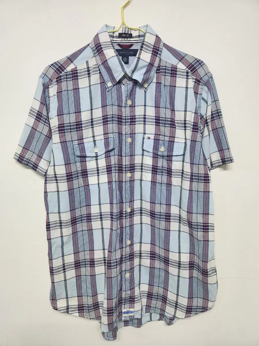 Tommy Hilfiger Slim-fit Plaid Check Navy Short-Sleeved Shirt LinenM