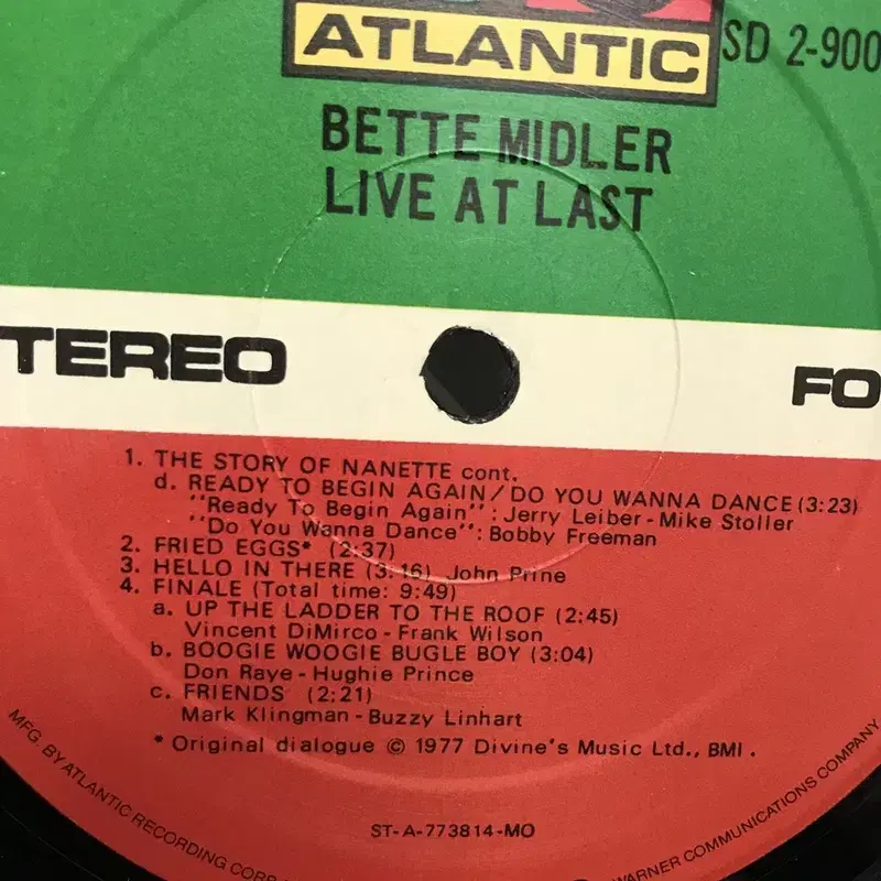 BETTE MIDLER LIVE AT LAST LP / AA2504