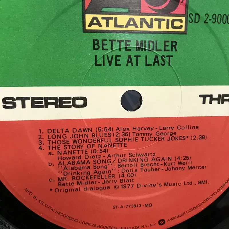 BETTE MIDLER LIVE AT LAST LP / AA2504