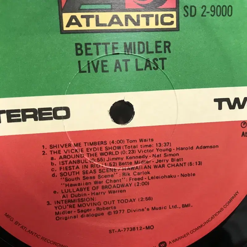 BETTE MIDLER LIVE AT LAST LP / AA2504