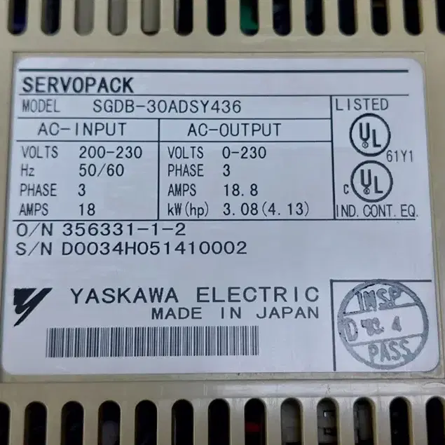 YASKAWA SGDB-30ADSY436 SERVOPACK 야스카와 서보