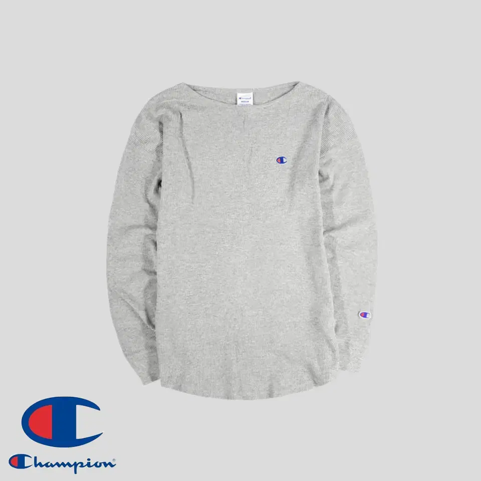 Champion JP Melange Gray Embroidered Go Arm Patch Waffle Pattern Cotton100 Boatneck Long