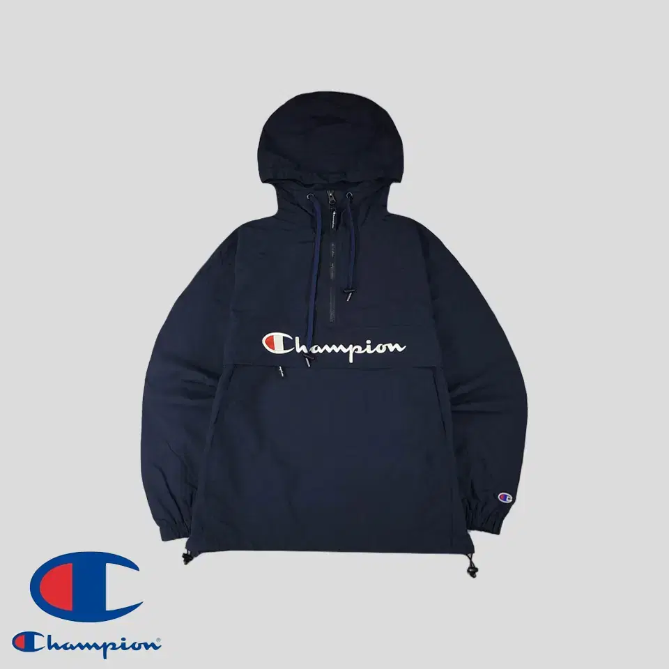 Champion JP Deep Navy Mid Logo Big Embroidery Arm Patch Inner Mesh Vahn Zip-Up Half Zip-Up Ha