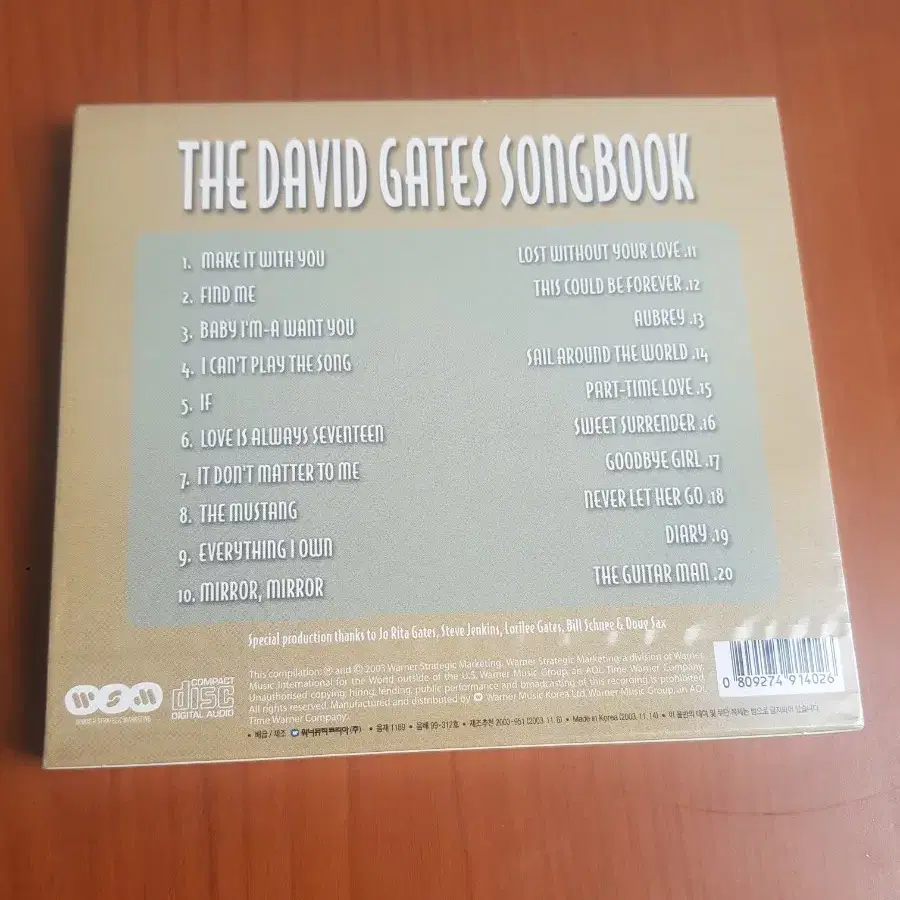 David Gates Songbook 미개봉씨디 미개봉cd 팝씨디 Pop