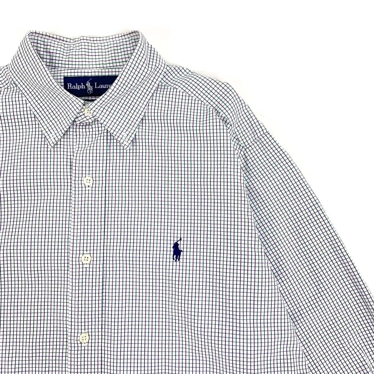 [XL]Polo Blue Pony Purple Green Line Check Shirt CK7654