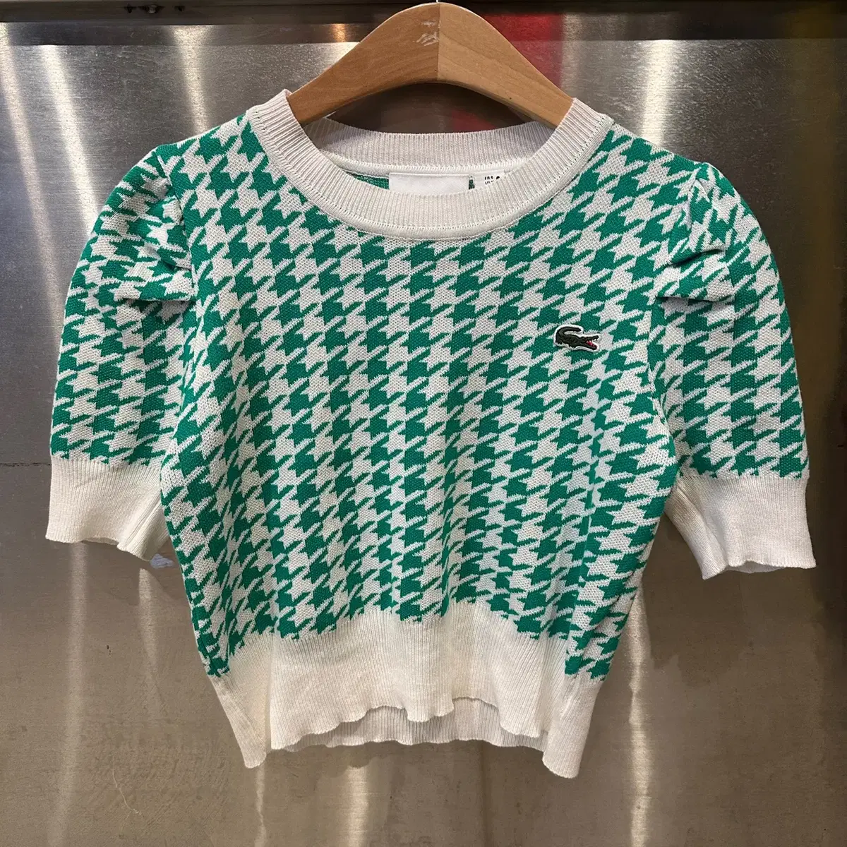 Lacoste Argyle puff short sleeve knit