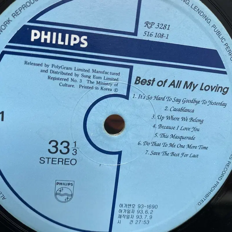 BEST OF ALL MY LOVING LP / C1341