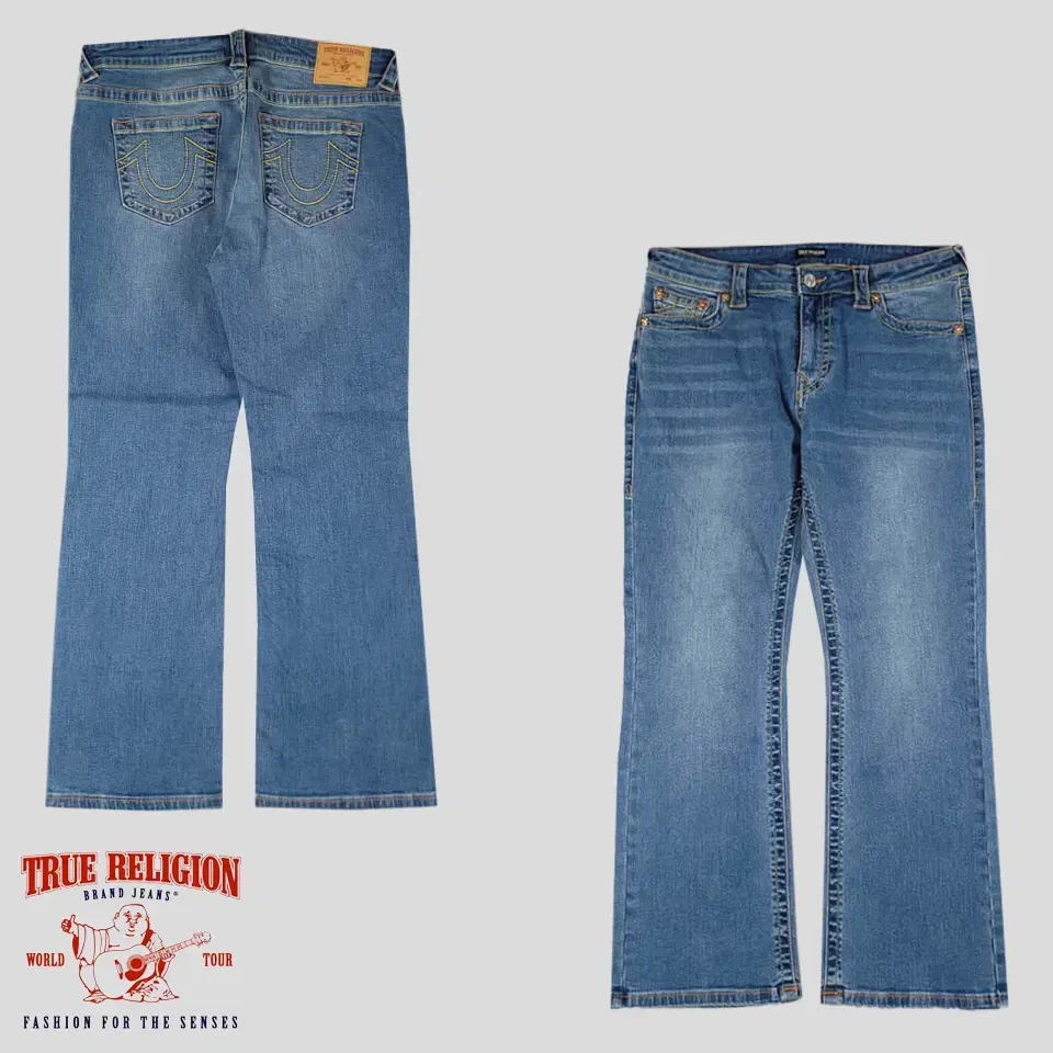 True Religion Heavy Blue Wash Stitching semi Bootcut Y2K Jeans Denim Pants 32