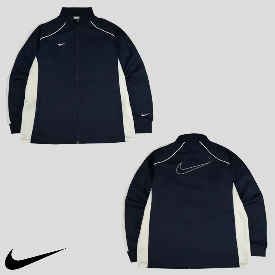 Nike 00s JP Navy White Colorblocked Sideline Big Swoosh Track Top Zip Up