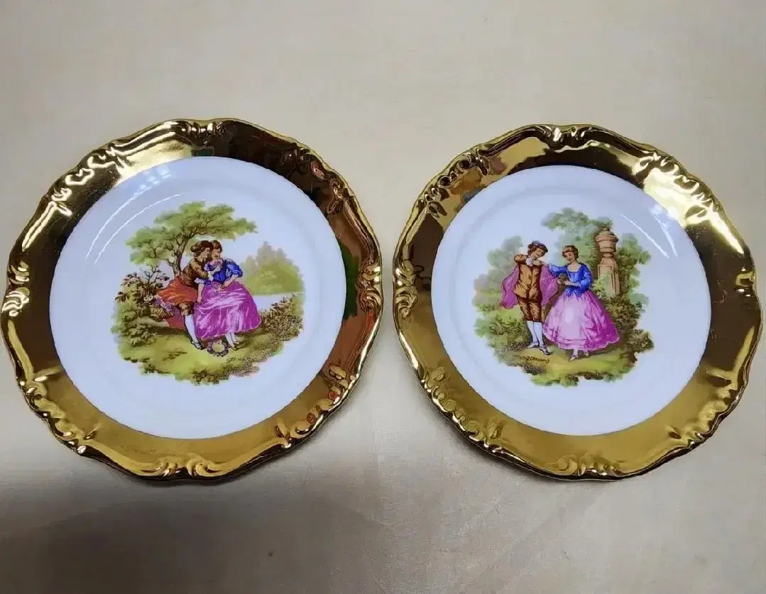 Bulk of 2 German Antique Bavarian Gold Keum Lovers Brad Plates