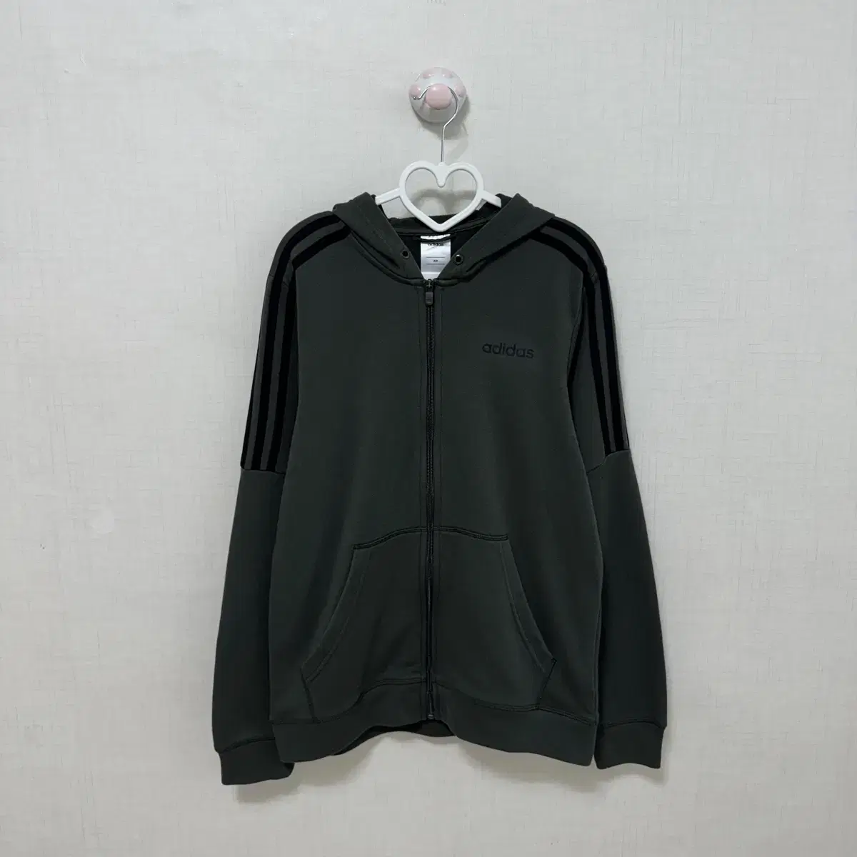 Adidas Khaki Black Terry Hooded Zip Track Top Zip Jersey M