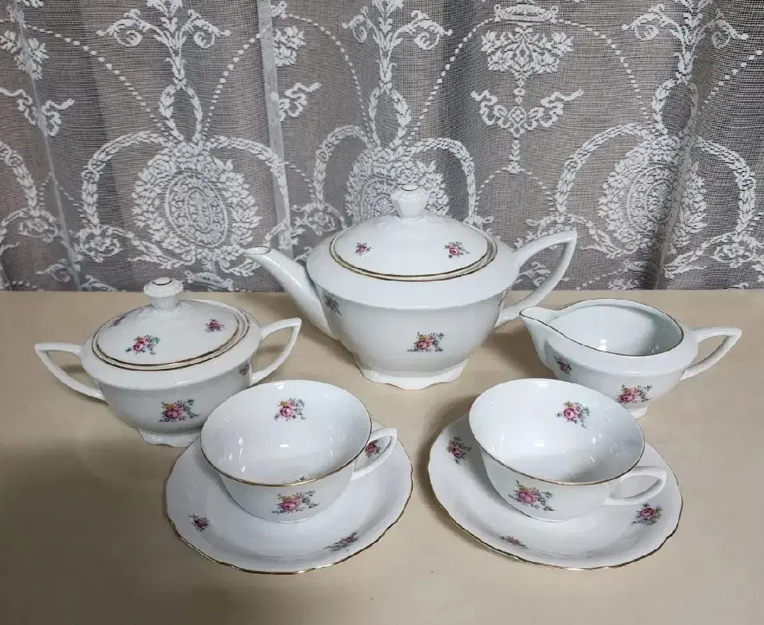 Czechoslovakia Bone China Floral Teapot Set/ Teapot+Sugar Bowl+Cream Jug+Coffee Mug2