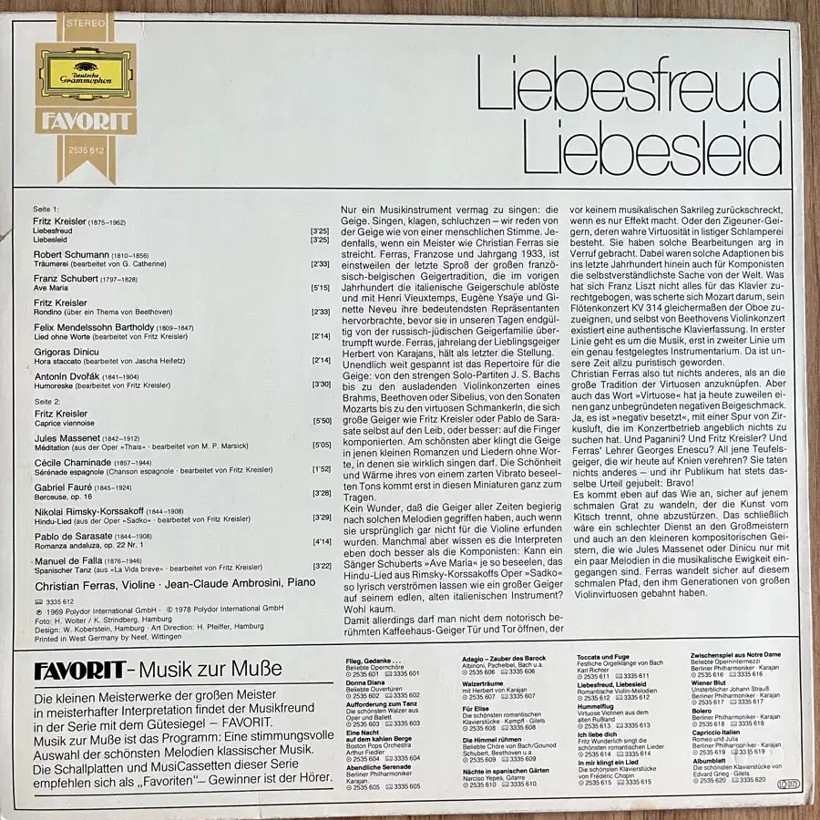 클래식 LP LIEBESFREUD LIEBESLIED