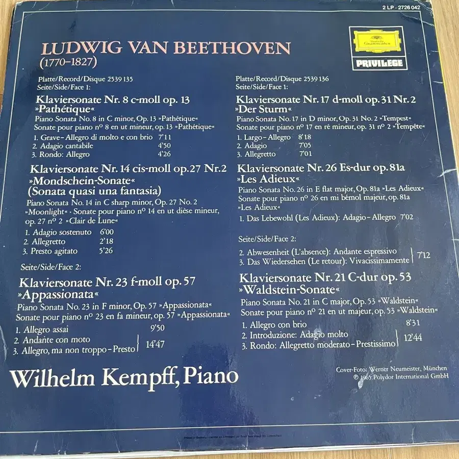 클래식 LP BEETHOVEN The best-loved Sonatas