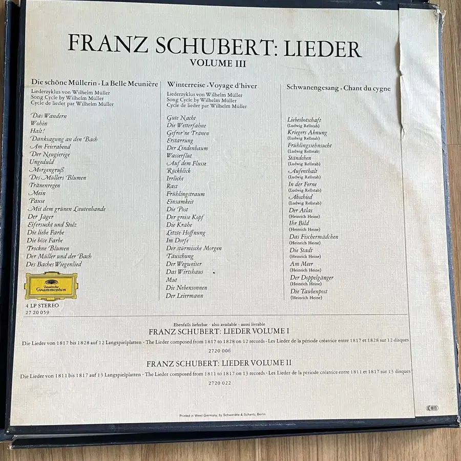 클래식 LP FRANZ SCHUBERT LIEDER volume 3