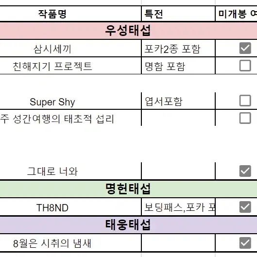 우성태섭 명헌태섭 태웅태섭 회지 판매 미개봉 및 특전 포함