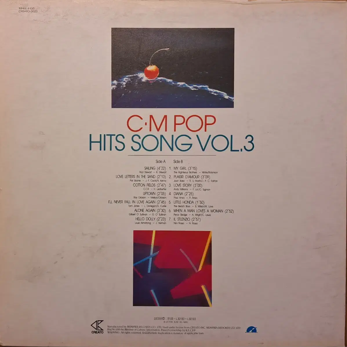 국내라이센스반/C.M POP Hits Song vol.3 LP