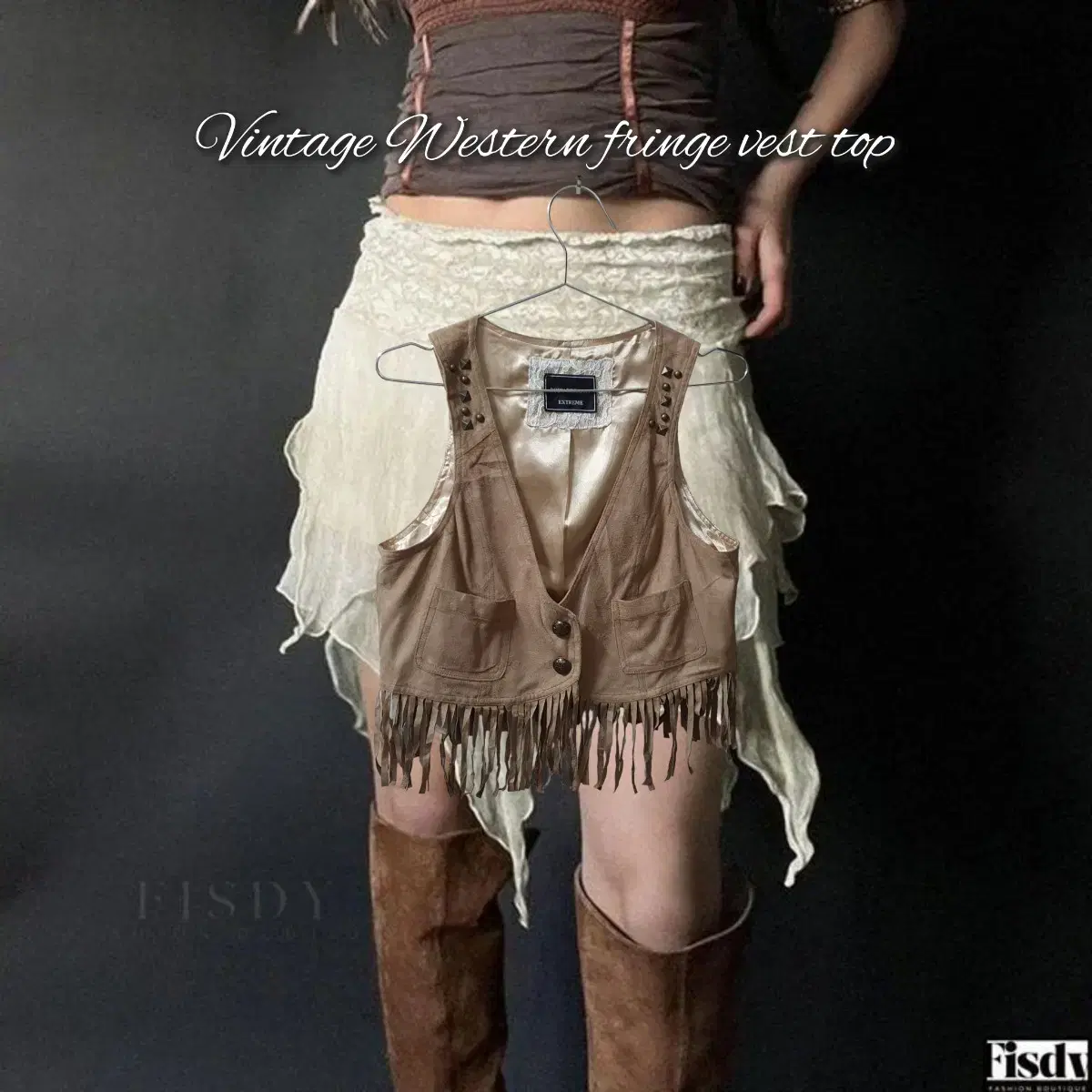 Vintage Western fringe vest top