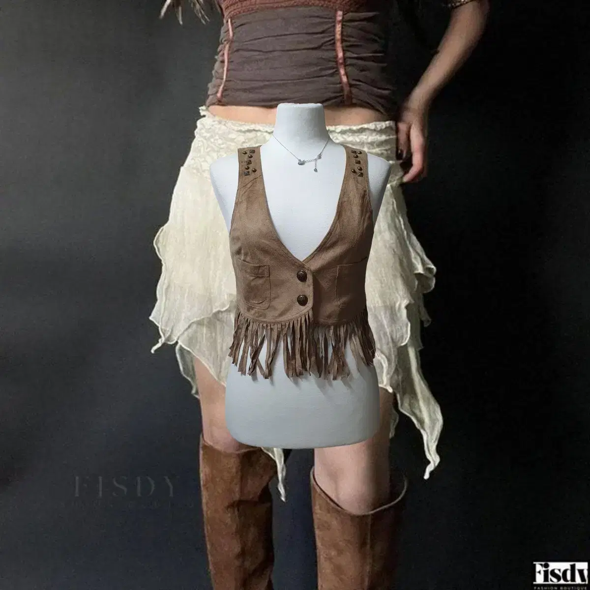 Vintage Western fringe vest top