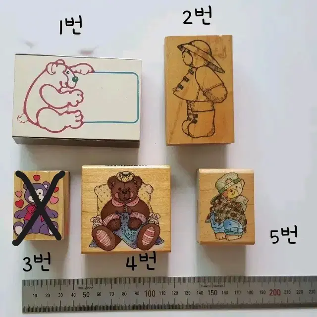 미국 빈티지 우드 스탬프 곰 곰돌이 테디베어