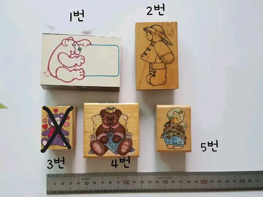 미국 빈티지 우드 스탬프 곰 곰돌이 테디베어