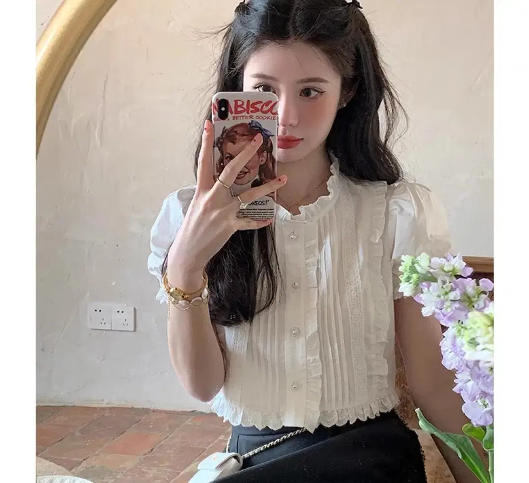 Lay Short Shirred White White Blouse Abby Brandy