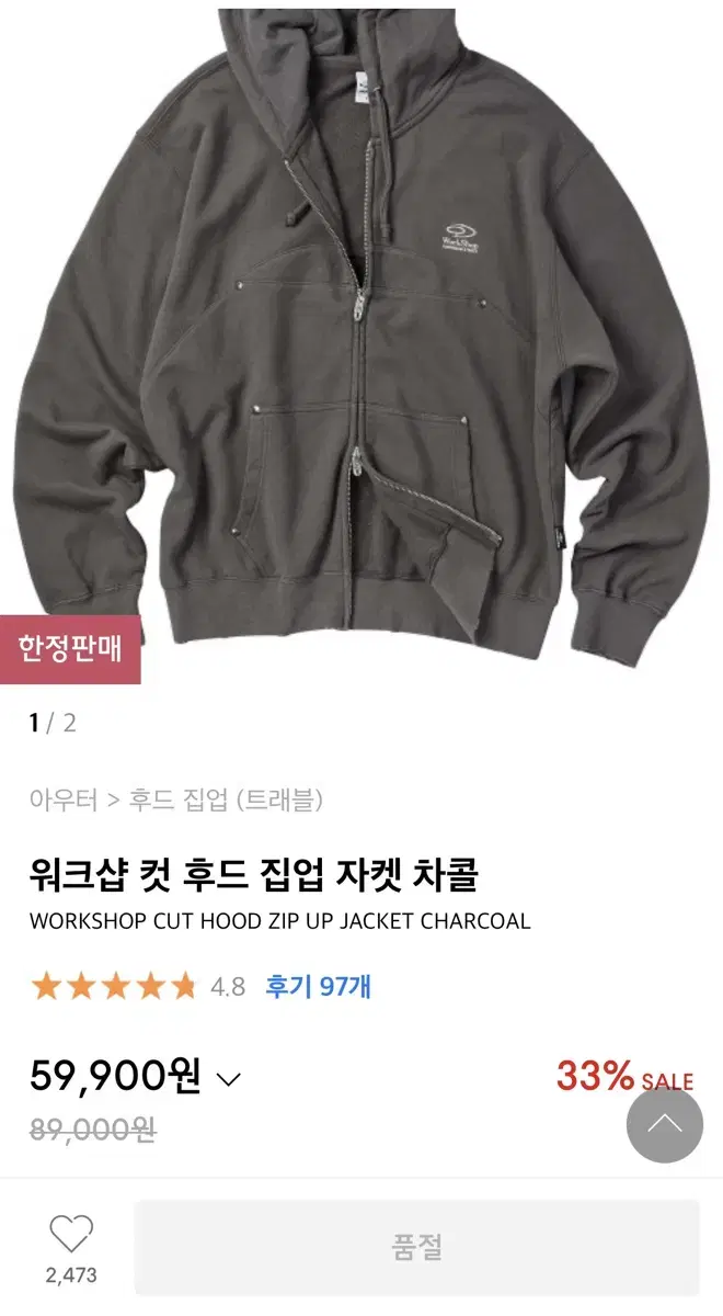 Travel Workshop Cut Hooded Zip-up Jacket Charcoal L