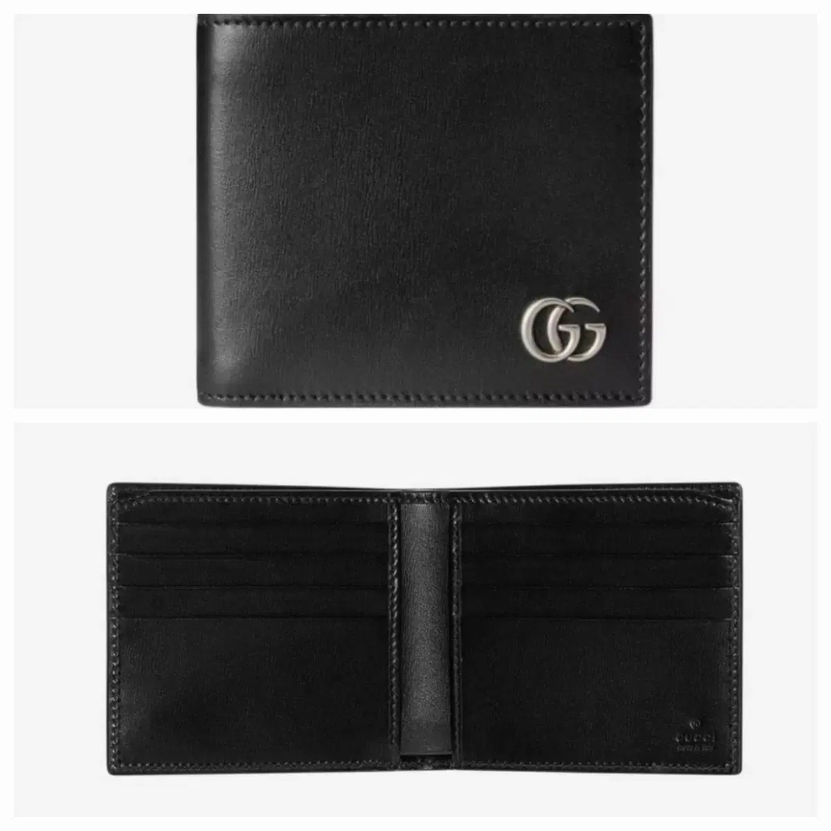 New) Gucci GG Mamont Smooth Leather Wallet Black Silver