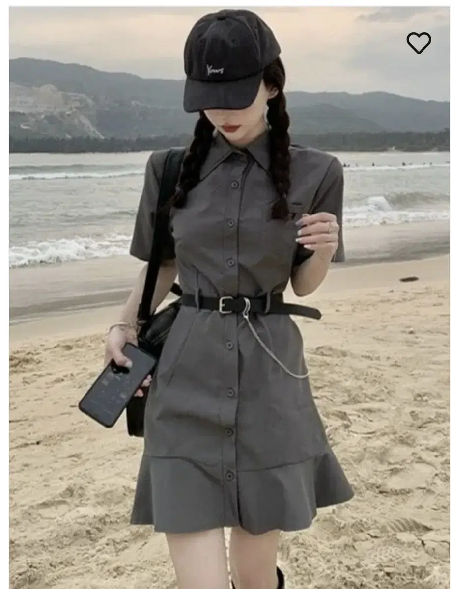 Charcoal frill vahn short-sleeved shirt yeoreum ONEPIECE Quick sale