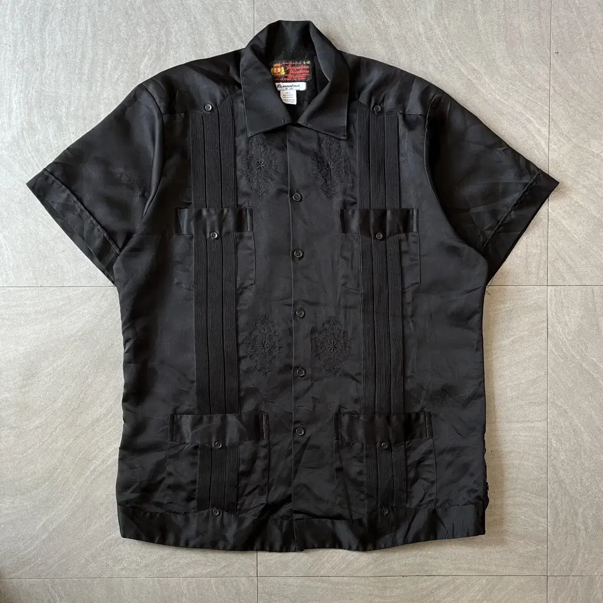 Vintage Cuban Guayabera Black Short Sleeve Shirt