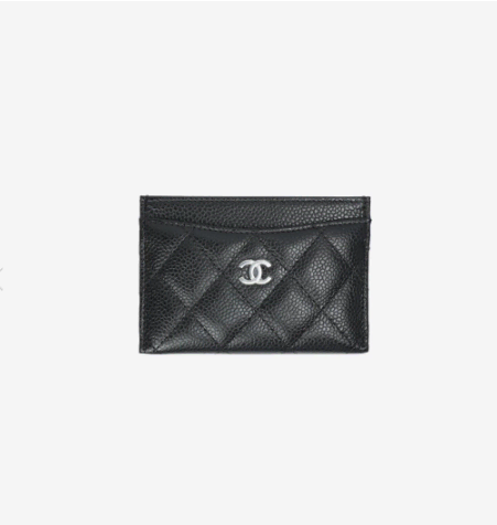 Chanel Classic Open-end kard Holder Grained Calfskin & Silver Metal Black