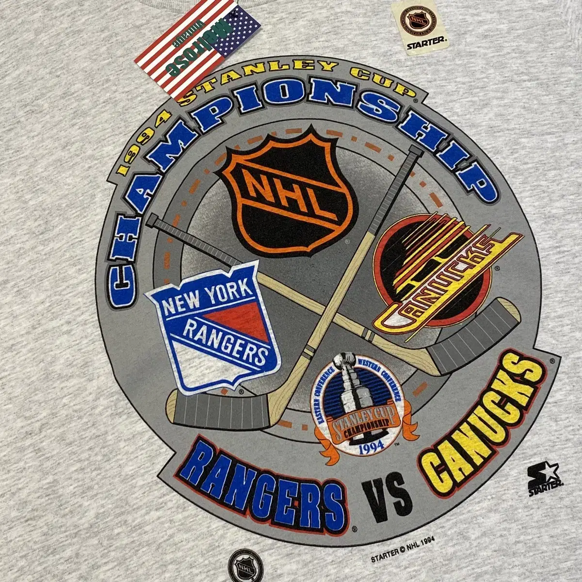 새상품 90s Made in USA 스타터 NHL 스탠리컵 반팔티