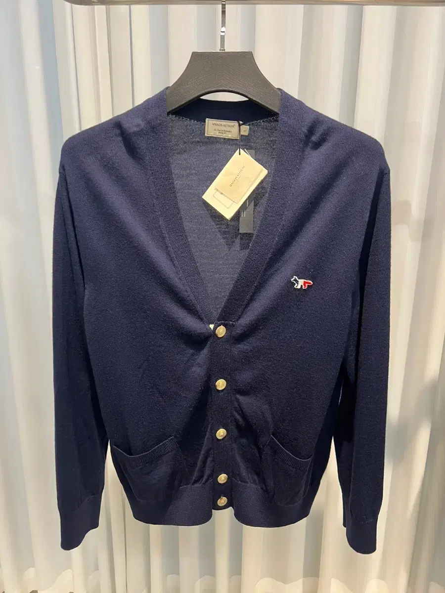 (L)Maison Kitsune Small Logo Cardigan Navy