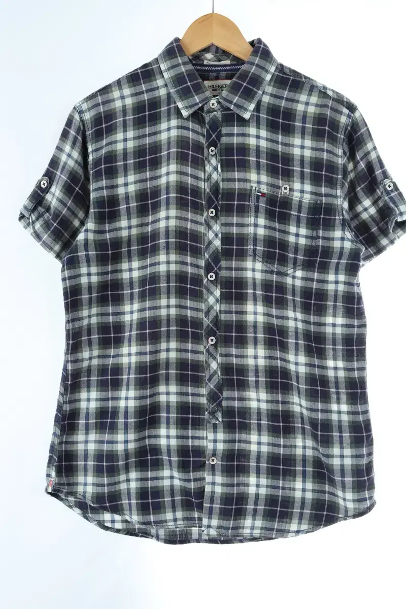 (M) Tommy Hilfiger Short Sleeve Shirt Nambu Green Check Cotton Amekaji Limited Edition-DB8C